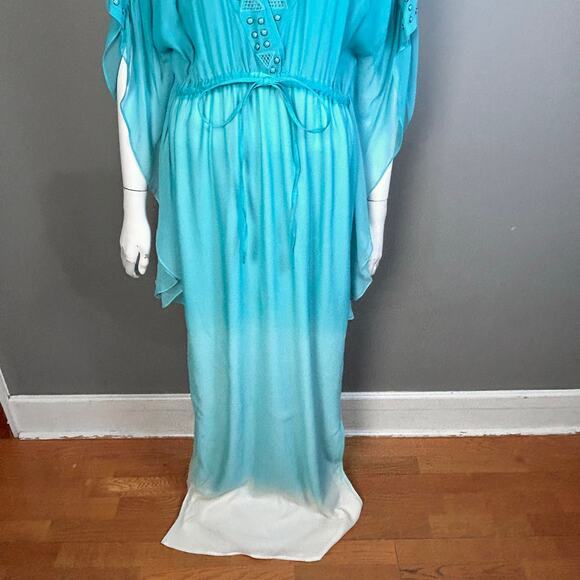 Catherine Malandrino kimono Dress Medium VTG Designer Studded FLAW Blue Silk Y2K - Picture 7 of 13